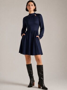 Ted Baker Ryaa Navy Long Sleeve Fit & Flare Mini Dress
